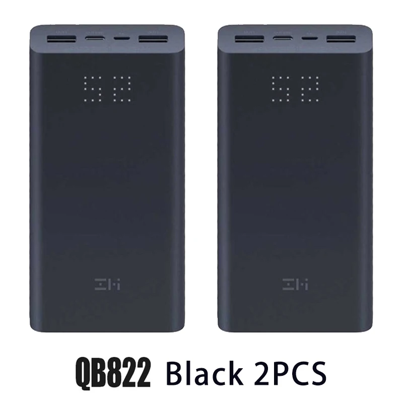 Black 2PCS Z mi power bank, power Bank, 20000 мА/ч, быстрая зарядка QC3.0, Xiao mi, батарея, двойной USB, 27 Вт, 20000 мА/ч, QB822, для iPhone, iPad, ноутбука - Цвет: Black 2PCS