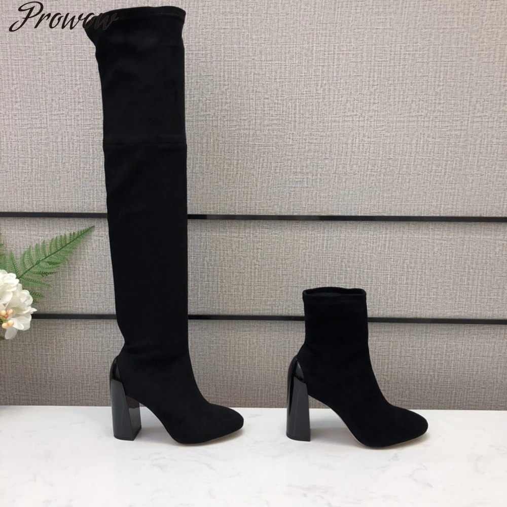 

Prowow Women's Boots Classic Winter Stretch Fabric Boots Genuine Leather Women's Shoes Mature Over-the-knee Ladies Boot