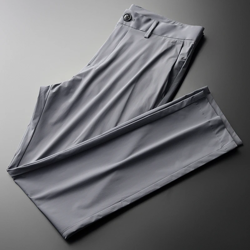 

Mens Summer Grey High Quality Breathable Stretch Silky Thin Male Pants Fashion Slim Fit Business Men's Trousers