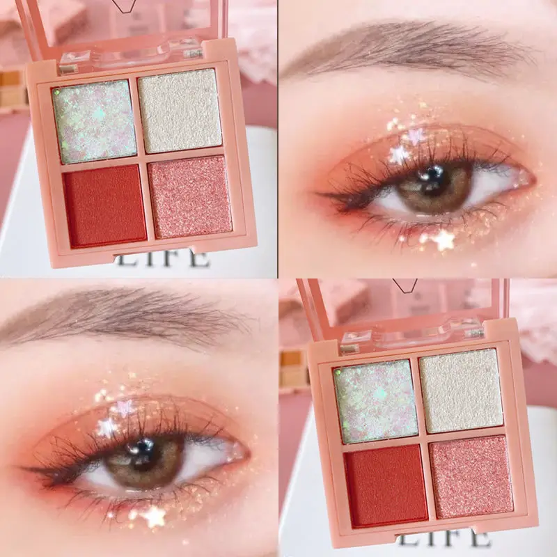 4 цвета блестящие тени для век Палитра матовые мерцающие Сияющие алмазные
