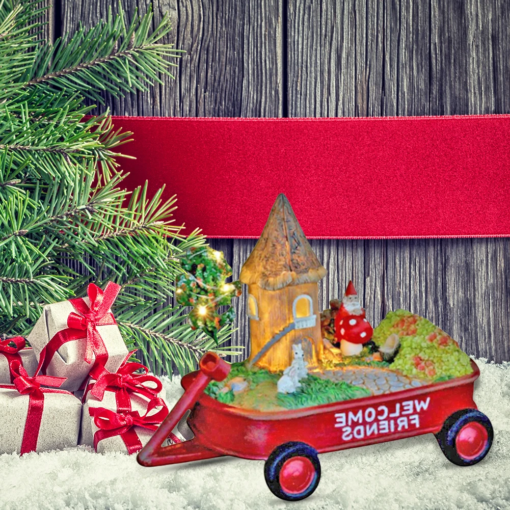 

Statues Solar Lights Resin Ornaments Santa Carriage House Figure Resin Waterptoof Solar LED Light Statue Decoration