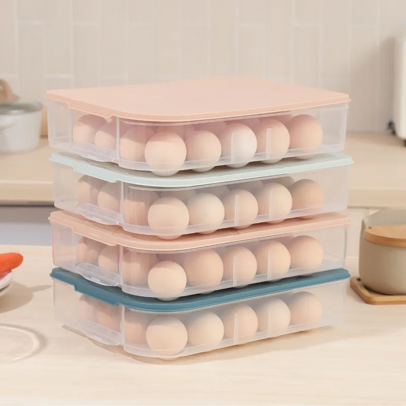 

20 Grid Egg Boxes Trays Stacked Refrigerator Eggs Storage Food Container Fresh Preservation Egg Boxes with Lids Egg Trays