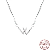 w letter double v shaped necklaces clavicle chain 925 sterling silver cz jewelry rose gold color accessories gift wholesale new