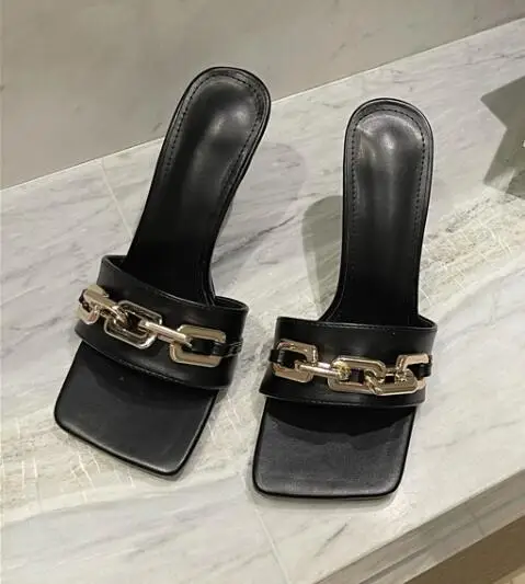 

Shoes Slippers Heels Slides Slipers Women Rivet High Summer 2021 Thin Basic Rubber Rome PU Fabric Female Shoes Ladies' Slippers
