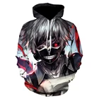 Токийский Гуль, толстовки с 3D принтом, аниме Kaneki Ken, толстовка Харадзюку, белая куртка, персонализированная мультяшная толстовка, уличная одежда
