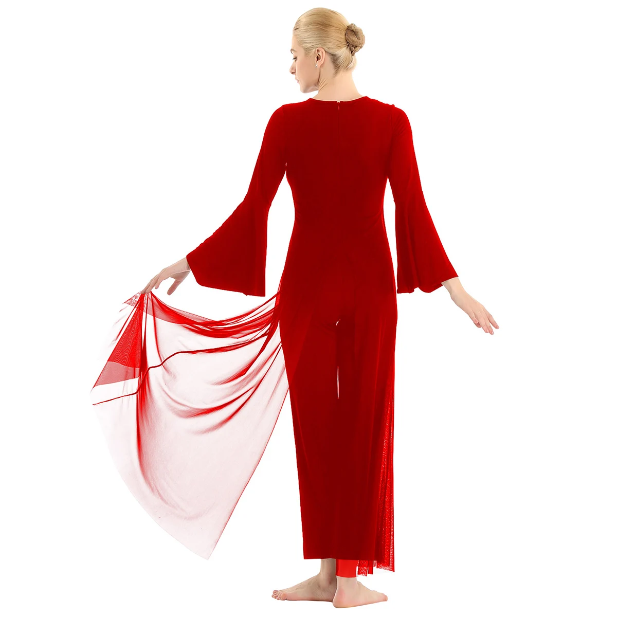 Женский танцевальный комбинезон TiaoBug Сетчатое балетное трико с длинными