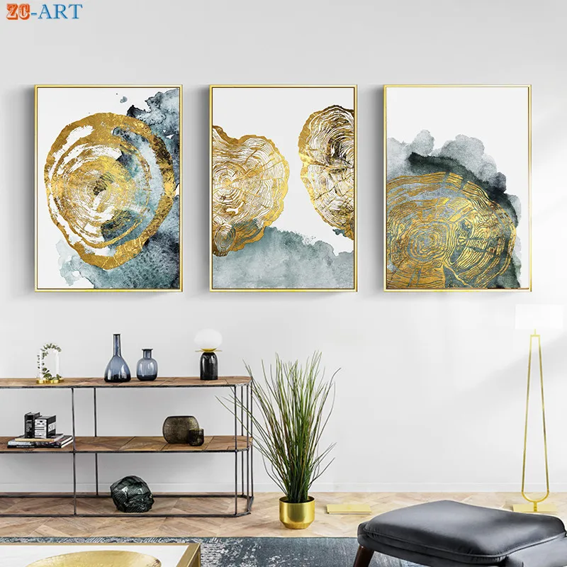 Светильник синий и золотой Цвет Wall Art воды современный холст Художественная