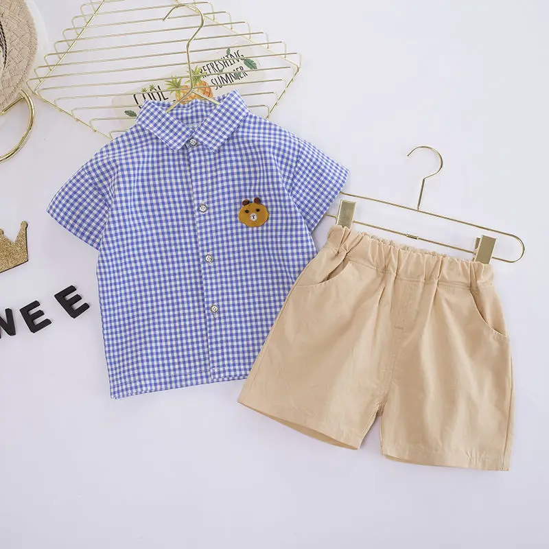 

New Summer Children Casual Clothing Baby Boys Girls plaid Shirts Shorts 2Pcs/sets Kids Infant Fashion Clothes Toddler Tracksuit