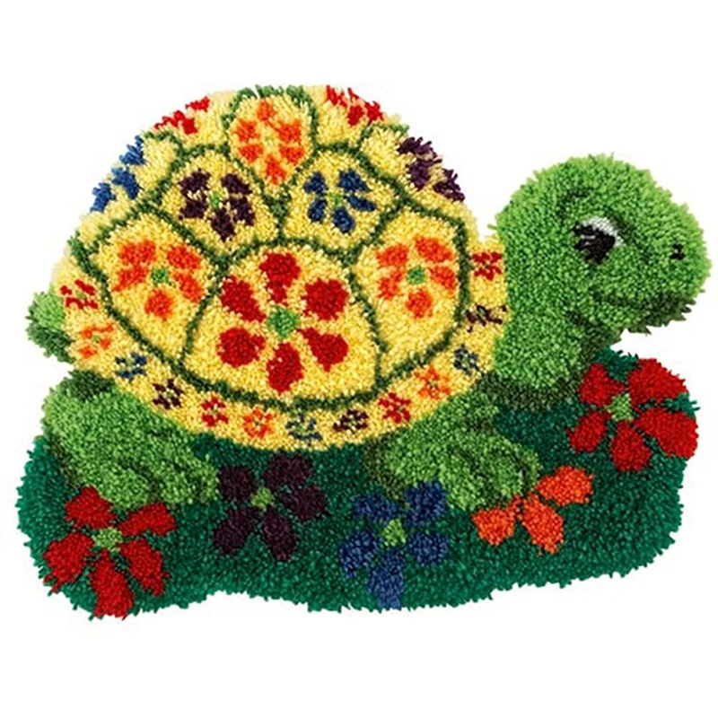 

Latch Hook Rug Kits for Adults/Kids Printed Tortoise Canvas Mini-Rug Crocheting Set DIY Home Decoration
