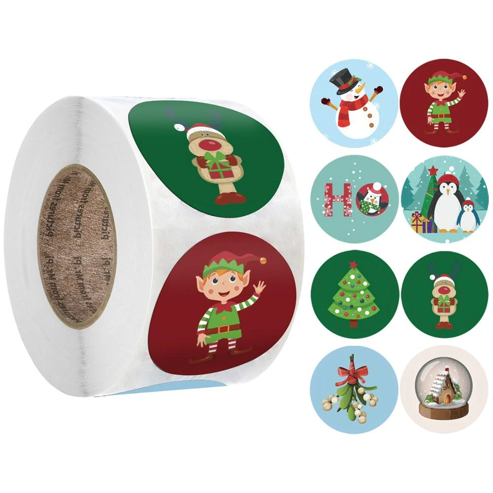 

500 Pcs Happy Christmas Stickers Large Size 1.5Inch Round Seal Labels for Festival Gift Packaging Decoration Thank You Stickers