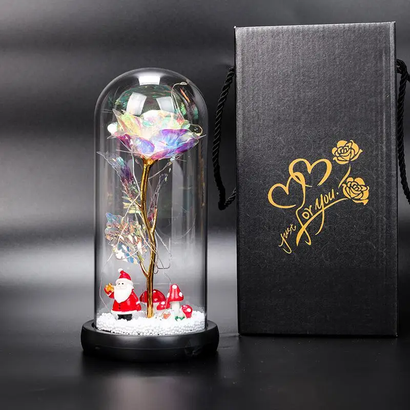 

Artificial Flowers Christmas Tree Glass Decoration LED Light Office Table Decor Festival Supplies Gift