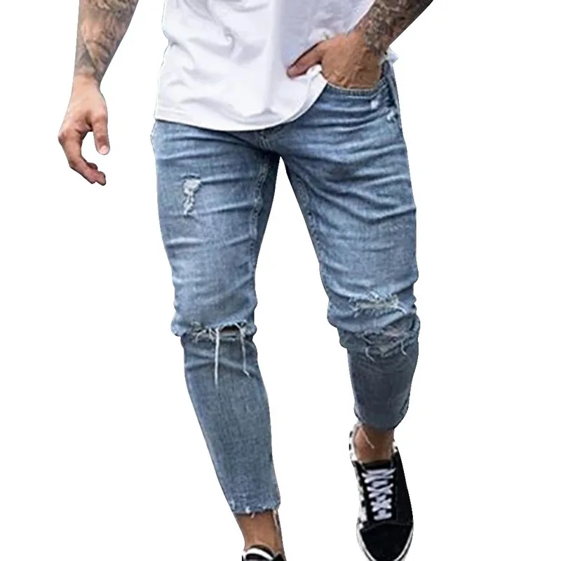 Джинсы Vogue мужские рваные в байкерском стиле прямые зауженные брюки-султанки из
