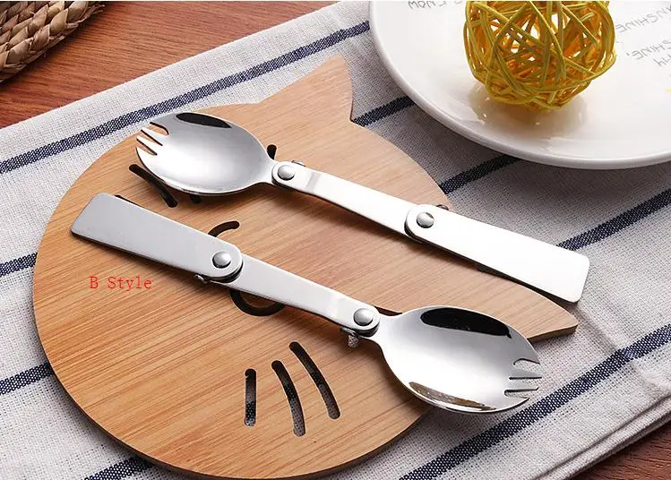 Bestellen Outdoor Camping Wandern Edelstahl Metall Gabel Löffel Geschirr Cookout Picknick Faltbare Folding 304 Spork Großhandel