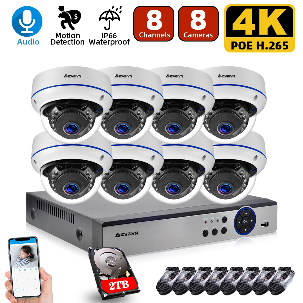 

8CH 4K NVR 8MP Audio Dome POE IP Camera Home/Outdoor H.265 Security Systems Kit Day&Night CCTV Video Surveillance NVR Kits XMEYE
