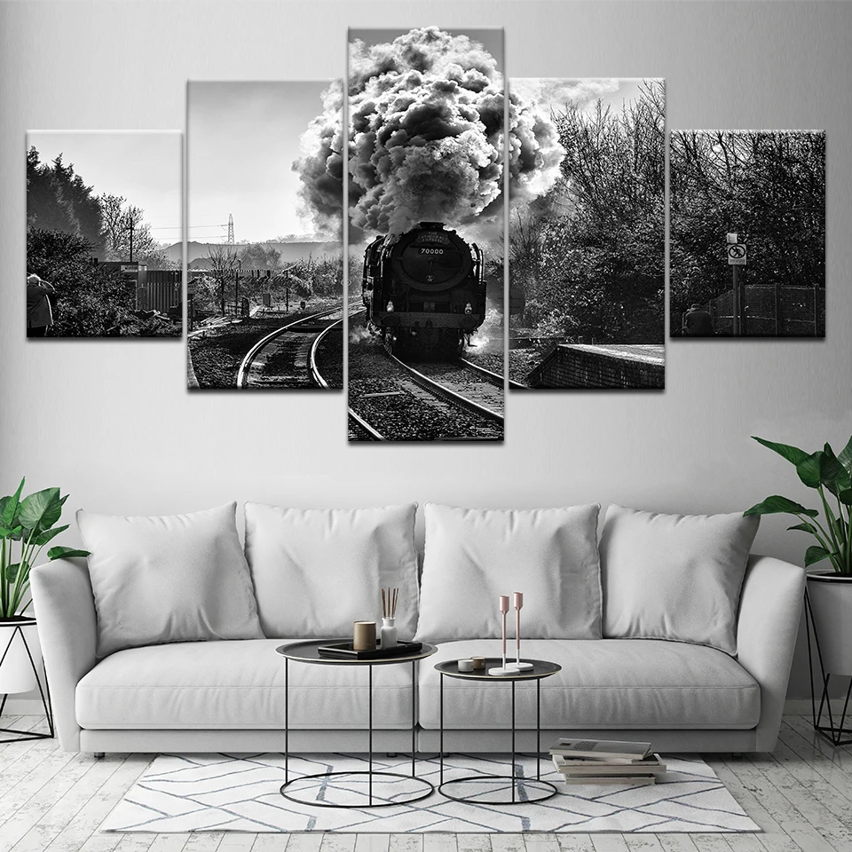 

Modular Canvas HD Prints Art 5 Set Vintage Classic Steam Train Posters Fashion Paintings Boys Room Home Decor Framework