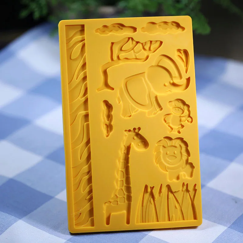 Zoo животное джунгли мир Лев трава обезьяна силиконовая форма торт кружевное