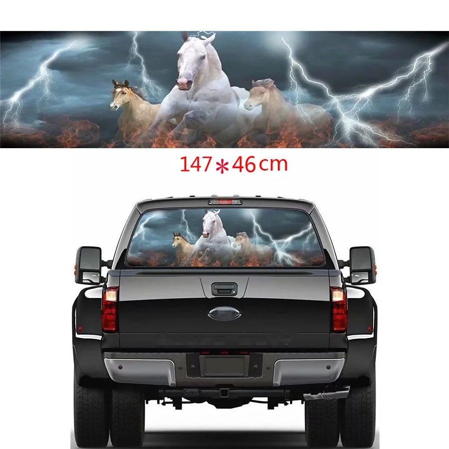 

Universal 147x46CM Rear Window 3D White Horse Galloping Graphic Tint Decal Sticker For SUV PICUP