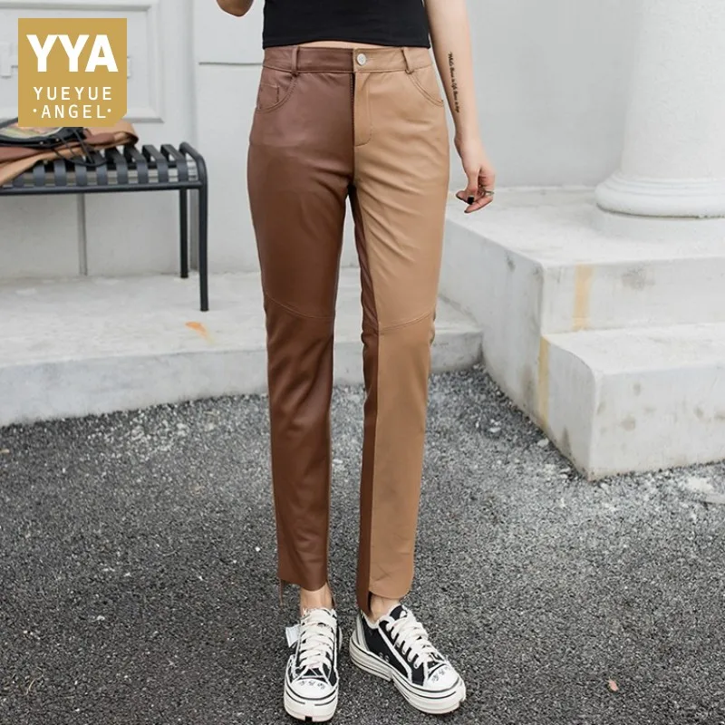 Брюки карандаш женские из натуральной овечьей кожи модные повседневные