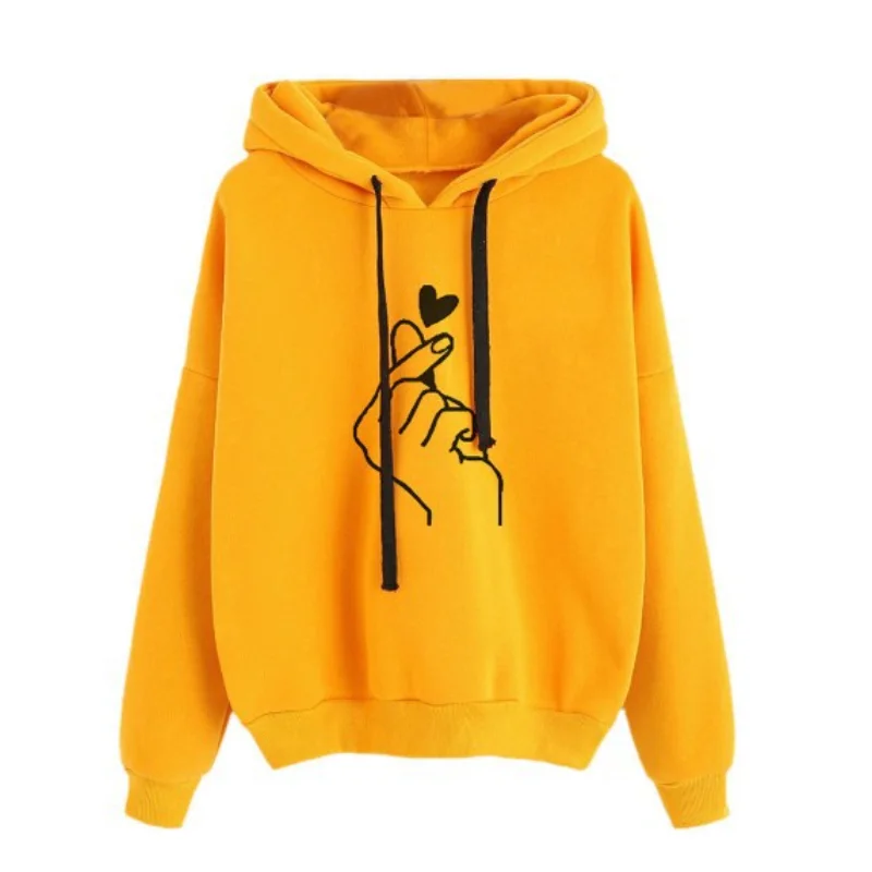 

2021 Spring Women's Hoodie Finger Love Printing Hoodie Fashion Drawstring Long Sleeve Women's Pullover Oversized Hoodies S-5XL