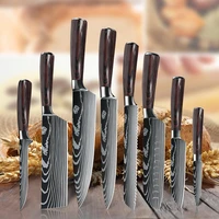 8pcs kitchen knives set chef knife stainless steel imitation damascus santoku knife sharp gyuto cleaver slicing santoku knife