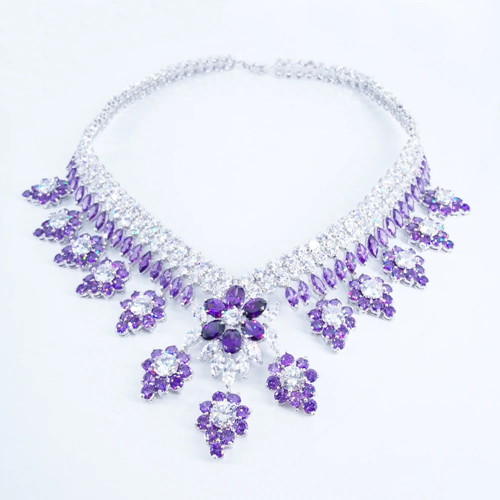 2020 Новый Модный Роскошный Ретро романтичный фиолетовый цветок циркон ожерелье