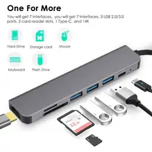 7-in-1 4K HDMI-compatible Multiport USB 3.0 to USB-C Docking Station Hub Adapter for PC Computer Laptop Games Accessories