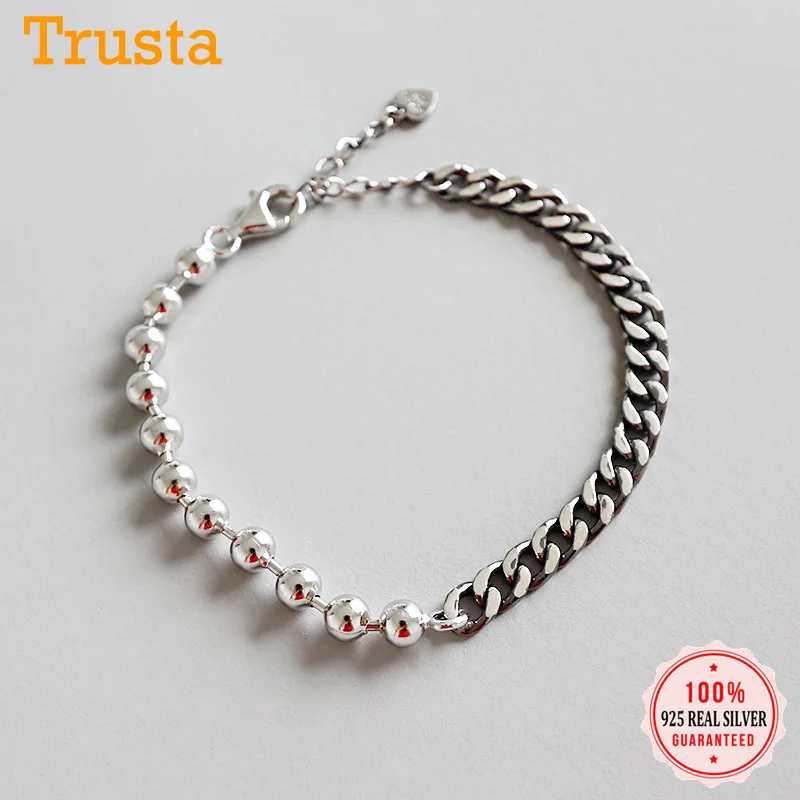 Trusta, новинка,, 925 пробы, серебряный браслет, ювелирное изделие, 9,1 г, материал, цельное серебро, простой открытый Браслет-манжета, подарок для девочек, DS1504