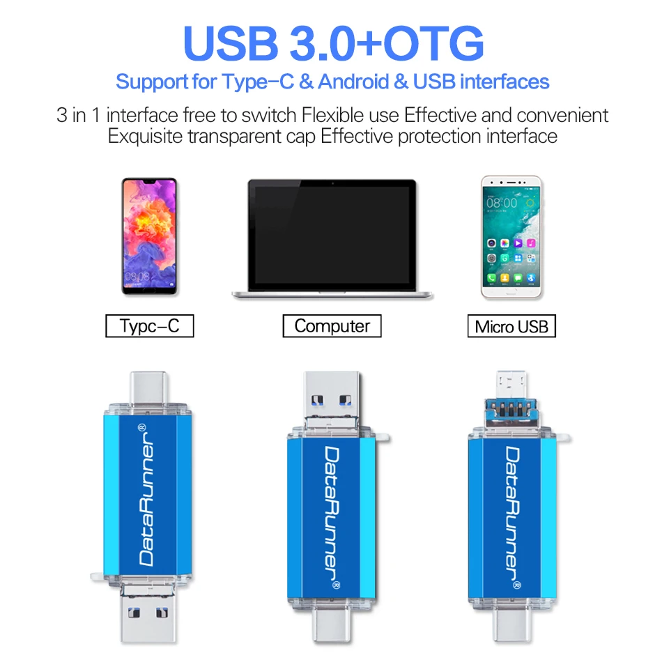 DataRunner OTG Usb флеш-накопитель высокоскоростной флеш-накопитель 32 Гб 64 Гб 128 ГБ 256 ГБ Тип C Флешка 3 в 1 микро Usb флешка диск памяти