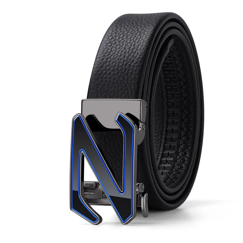 WILLIAMPOLO Fashion Genuine Leather Belt For Men Automatically Buckle Men's Belt Luxury Design Dress Belts PL20761-65P