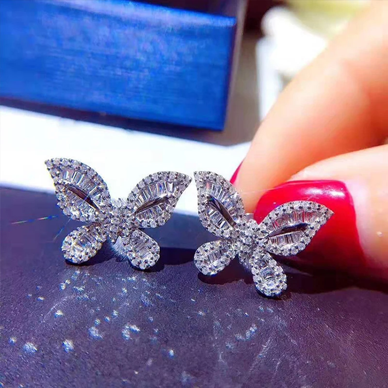 

Fashion Butterfly Stud Earrings Charm Piercing Jewelry Inlay AAA Cubic Zirconia Women's Wedding Party Luxury Insect Earring S925