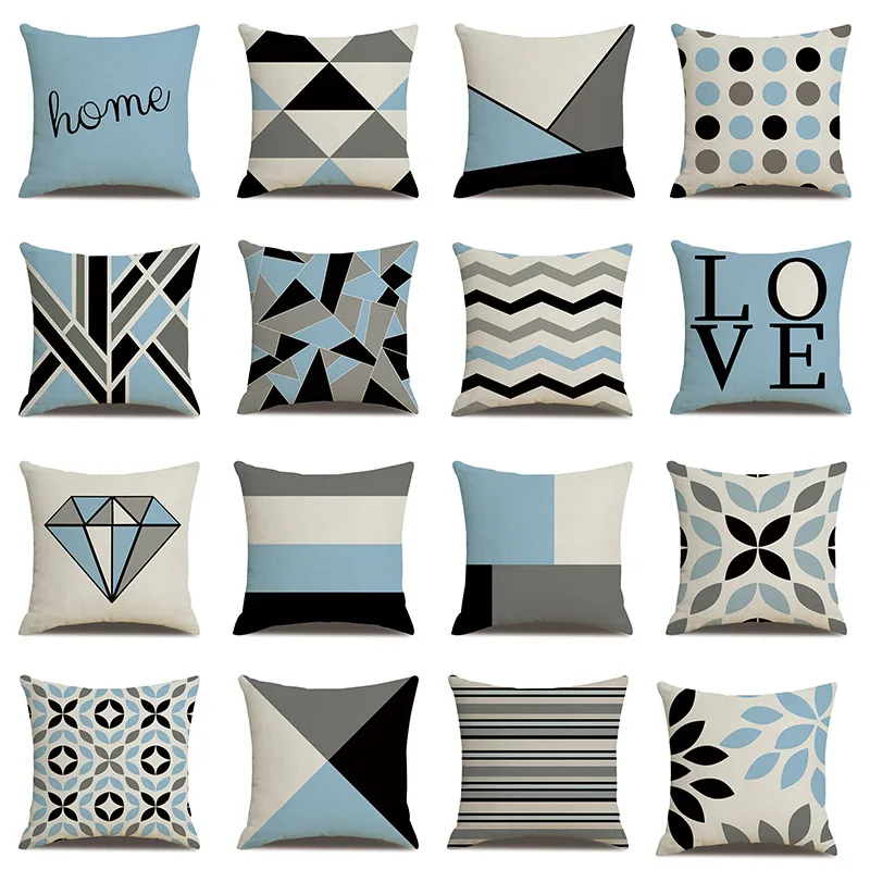 

Mediterranean Blue Series Cushion Cover Linen Geometric Home Decoration Pillow Covers Sofa Lumbar Hug Pillows Case Shell 45x45