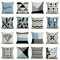 mediterranean blue series cushion cover linen geometric home decoration pillow covers sofa lumbar hug pillows case shell 45x45