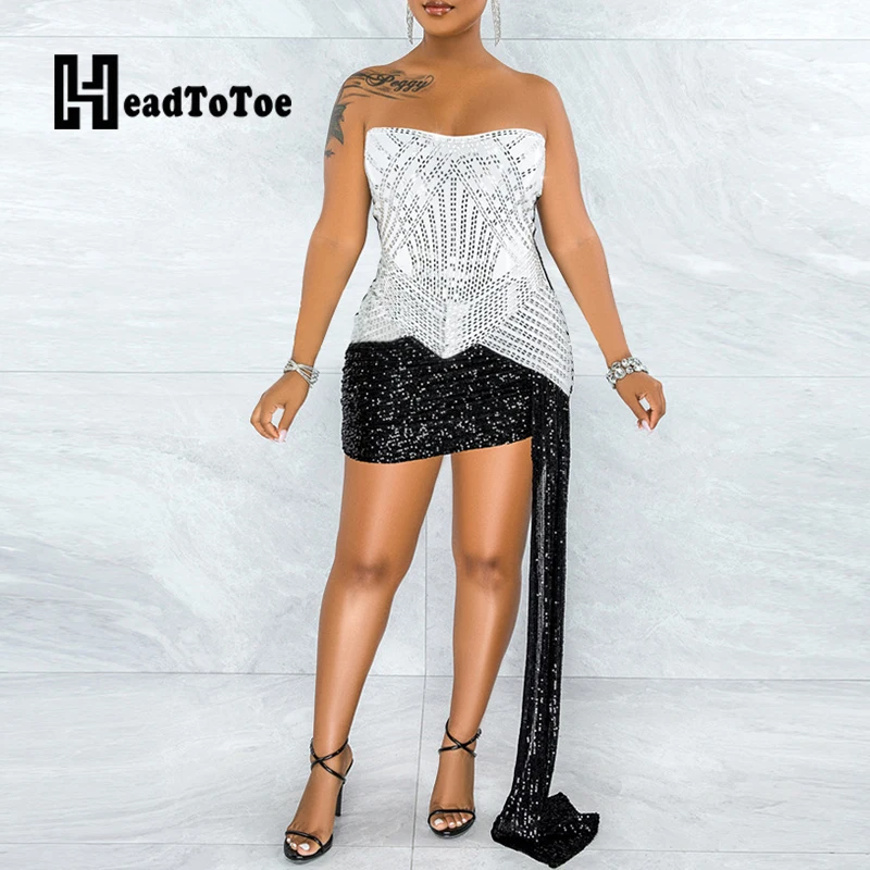 

Сексуальное облегающее вечернее платье без бретелек с блестками, женское клубное мини-платье с открытой спиной