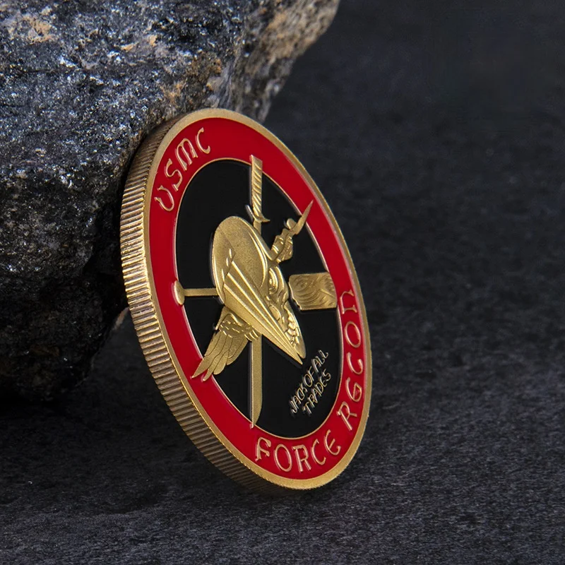 

United States Marine Corps Souvenir Coin USMC Force Recon Skull Pattern Commemorative Coin Gold Plated Collectibles Coin