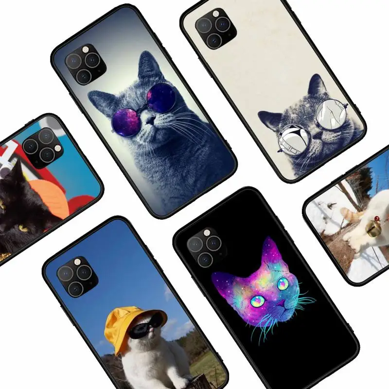 

Cat Glasses Cool black Silicone Phone Case For iphone 12 11Pro Max 11 XR XS Max X 8 7 6 6S Plus 5 5S SE 2020 soft Cover Shell