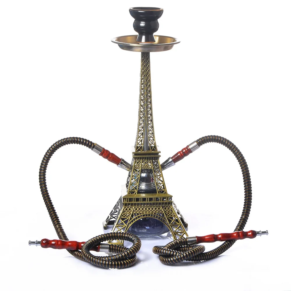 

Paris Tower Shisha Set Hookah Double Hose with Ceramics Bowl Charcoal Tongs Shisha Plate Hookah Acrylic Base Chicha Nargile