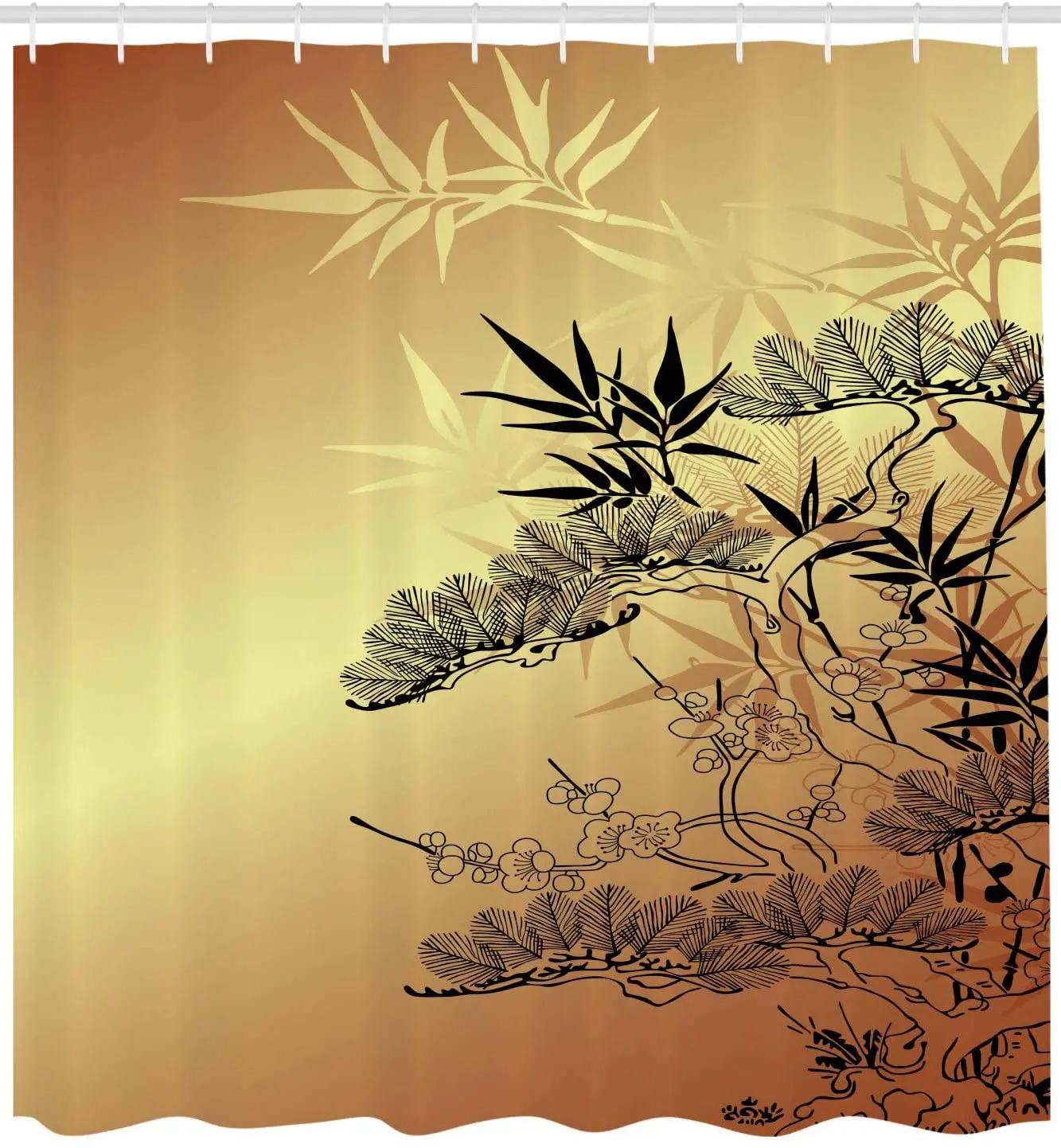 Японский Ванная комната душа Шторы ветви и бамбуковыми дужками мотивами с