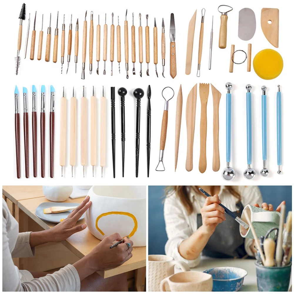 

Ceramic Clay Tools Polymer Clay Tools Pottery Tools Set Wooden Pottery Cleaning Tool Set For Arts Crafts Wood And Steel 54PCS
