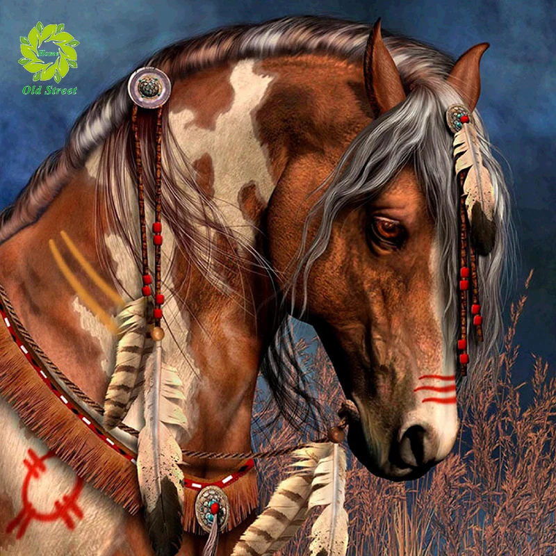 

Old Street Home Diamond Painting Full pebble round Diamond Embroidery Horse Picture 5D Diy Mosaic Rhinestone Home Decoration