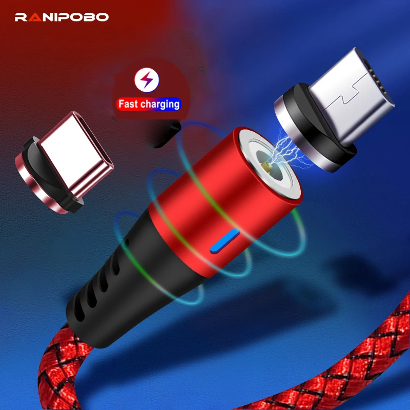 Магнитный кабель Micro USB Type C 1 м 2 А для быстрой зарядки с сильным магнитом шнур