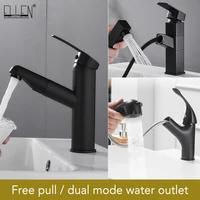 pull out bathroom basin sink faucet single handle hot and cold water crane vessel black chrome finished sink mixer tap elk83