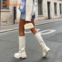 luxury brand ins hot ladies chunky heels white boots fashion thick bottom round toe women boots cool casual platform shoes woman