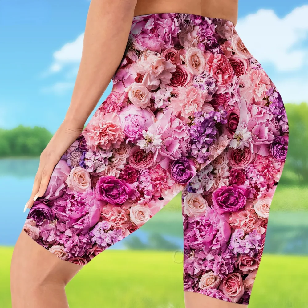 CLOOCL леггинсы с высокой талией шорты принтом розы в стиле ретро женские