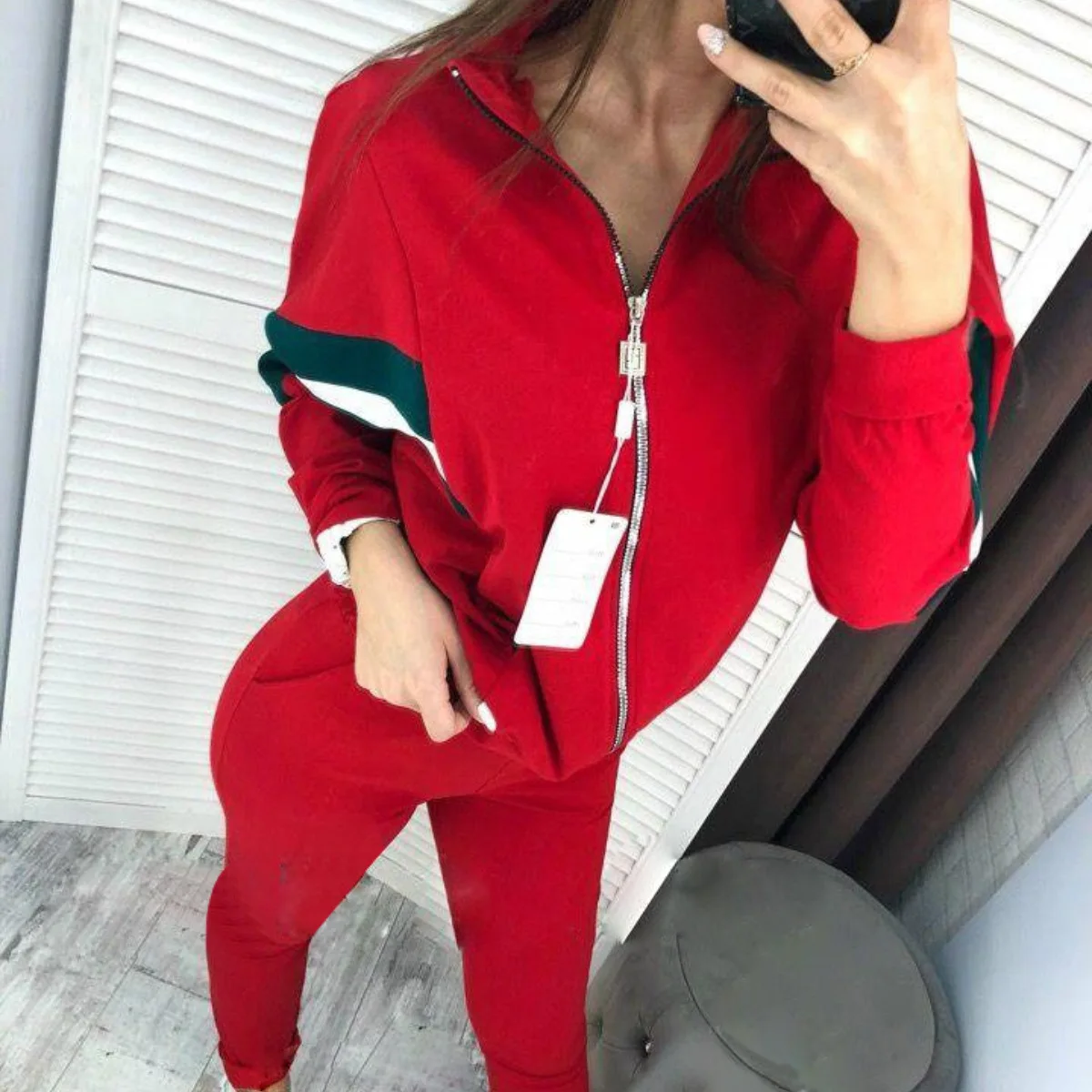 Spring Autumn Women 2 Pieces Sets Stripe Spliced Sweatshirt Ankle Length Harm Pants Oversize Tracksuits Hoodies Outfiits Winter | Спорт и