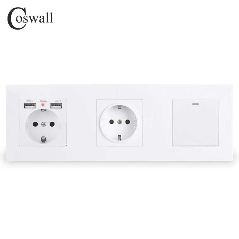 COSWALL двойная настенная розетка европейского стандарта с 2 USB портами для зарядки