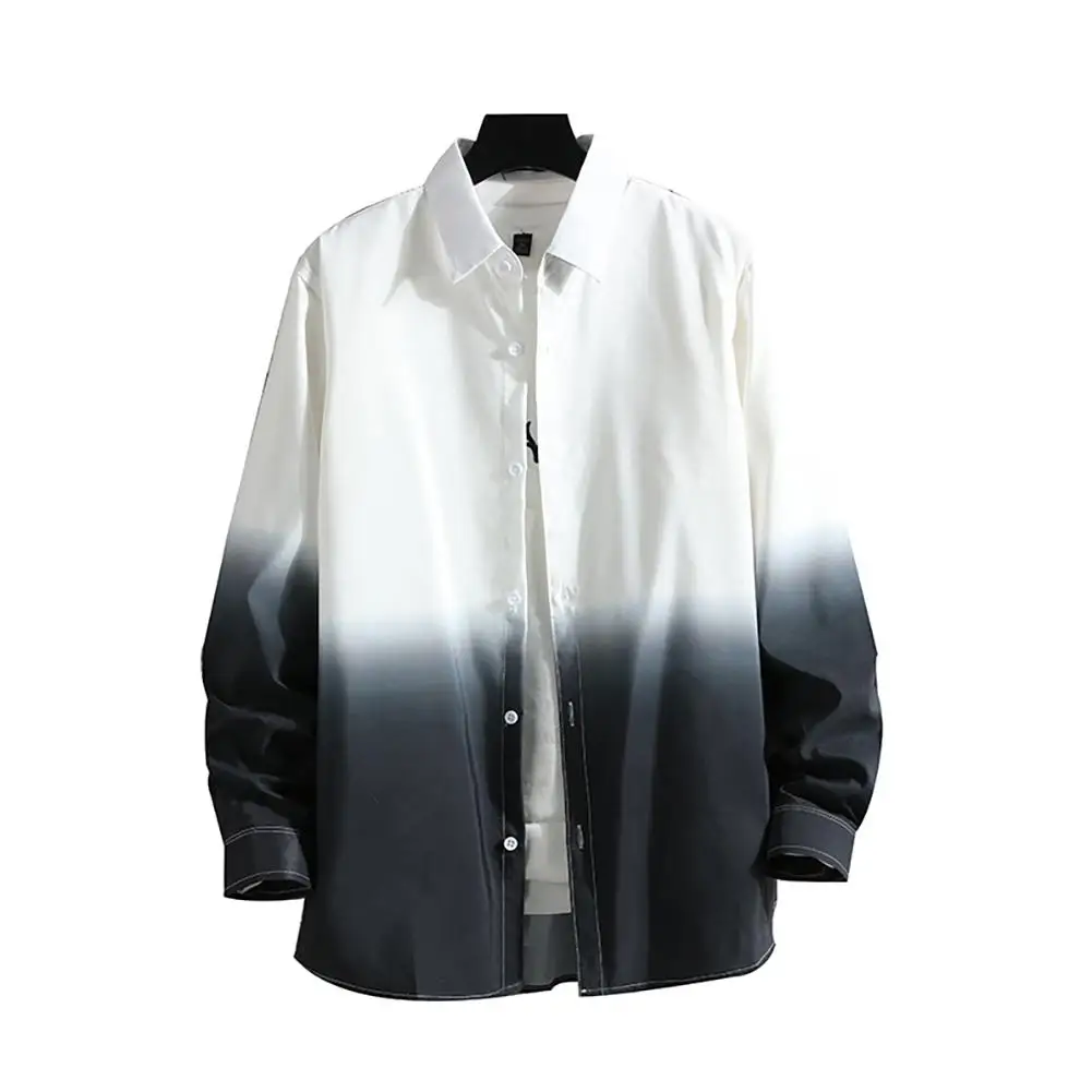 

Рубашка мужская с длинным рукавом, свободная сорочка с отложным воротником и градиентными цветными пуговицами, одежда для мужчин