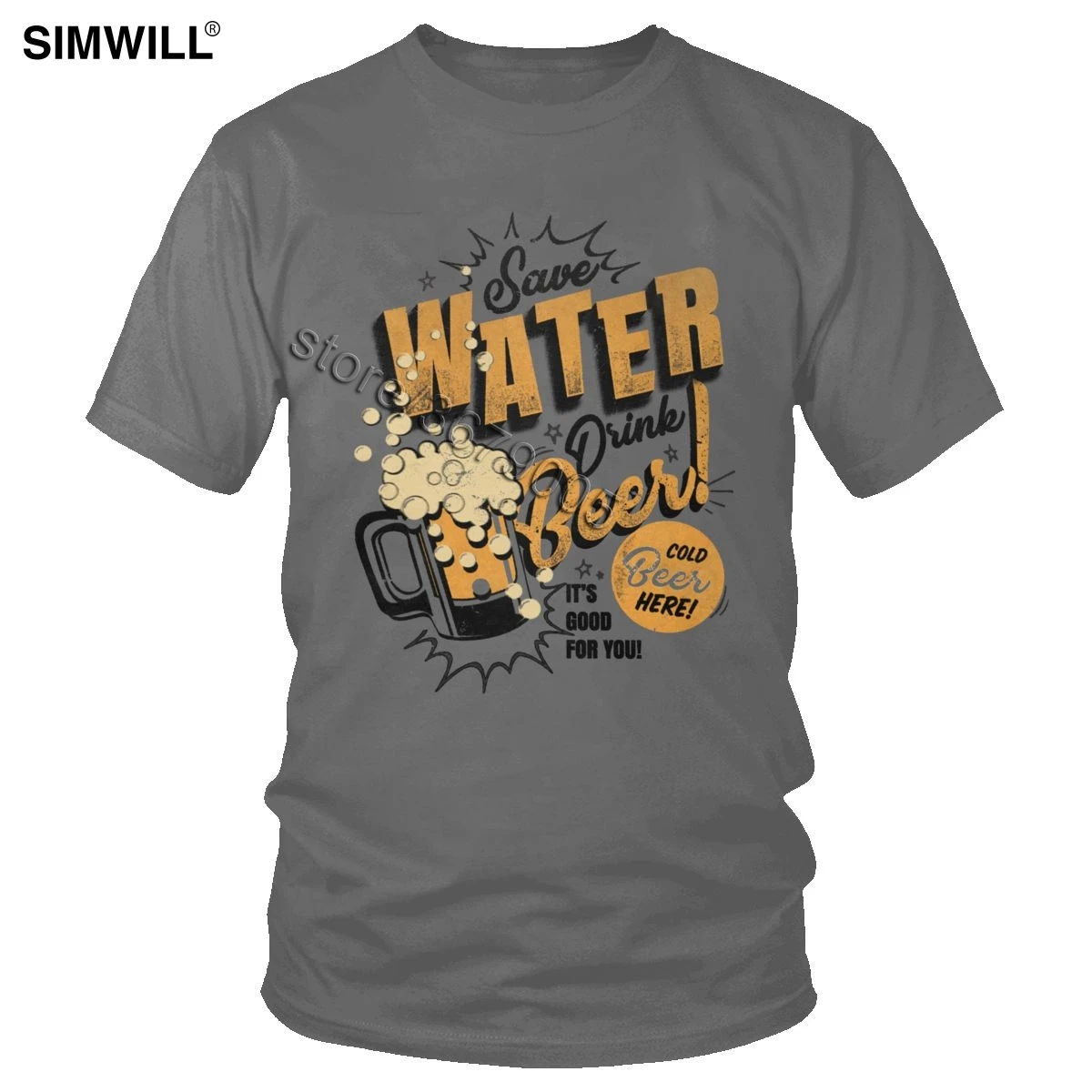 

Male Retro Save Water Drink Beer Tee Shirts Luxury Love Alcohol Funny Quote T-Shirts Short Sleeved Pure Cotton Summer T Shirts