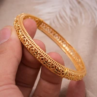1pcs 24k dubai bracelets bangles women girl gold bangle flower bangle wedding copper bride bangle bijoux femme