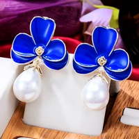 kellybola fashion luxury high quality flower pearl pendant earrings ladies wedding party daily anniversary zircon jewelry