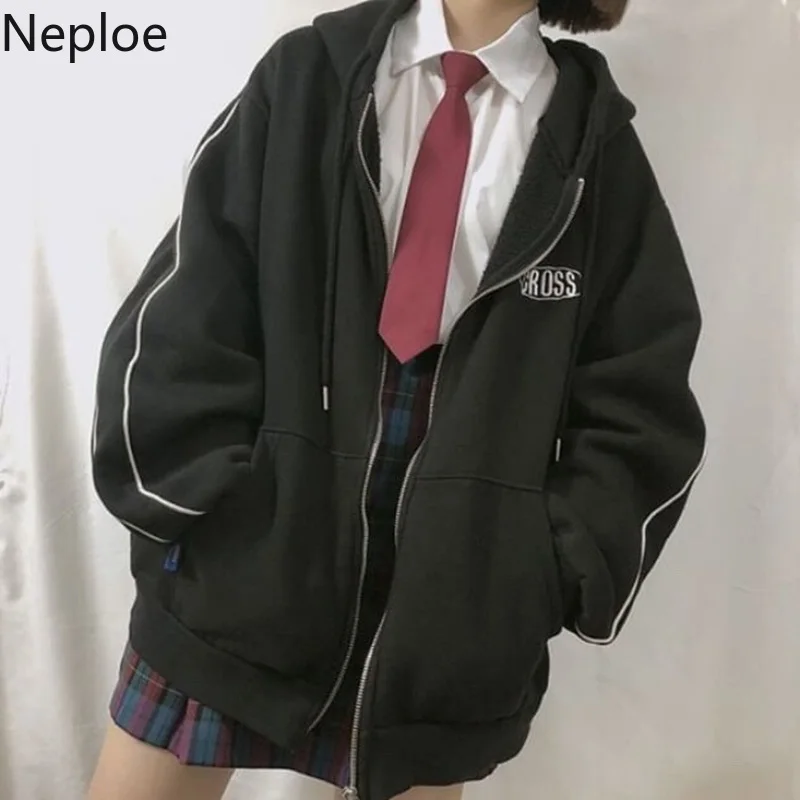 Neploe Harajuku куртка оверсайз вышивка письмо толстовки пальто Женская Студенческая плюс размер верхняя одежда женские свободные пиджаки и куртки